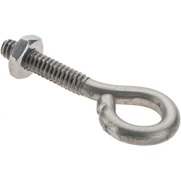 Value Collection - #10-24, Stainless Steel Wire Turned Open Eye Bolt - 7/8" Thread Length, 3/8" ID, 1" Shank Length - Exact Industrial Supply
