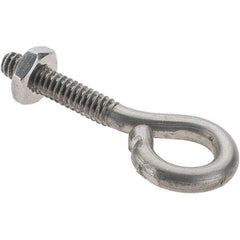 Value Collection - #10-24, Stainless Steel Wire Turned Open Eye Bolt - 7/8" Thread Length, 3/8" ID, 1" Shank Length - Exact Industrial Supply