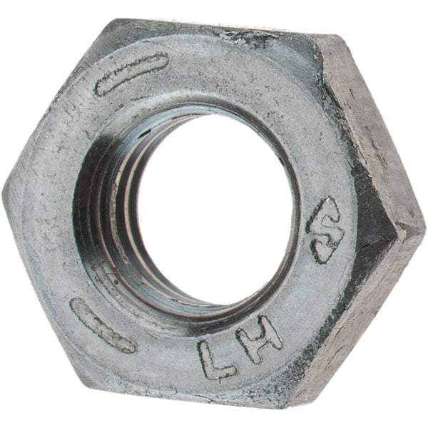Value Collection - 1/4-28 UNF Steel Left Hand Hex Jam Nut - 7/16" Across Flats, 0.1562" High, Zinc Clear Finish - Exact Industrial Supply