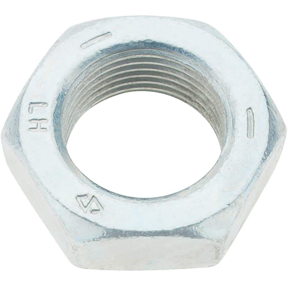 Made in USA - 1-14 UNF Steel Left Hand Hex Jam Nut - 1-1/2" Across Flats, 0.5469" High, Zinc Clear Finish - Exact Industrial Supply