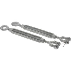 Value Collection - 800 Lb Load Limit, 5/16" Thread Diam, 4-1/2" Take Up, Steel Jaw & Eye Turnbuckle - 9-1/8" Closed Length - Exact Industrial Supply