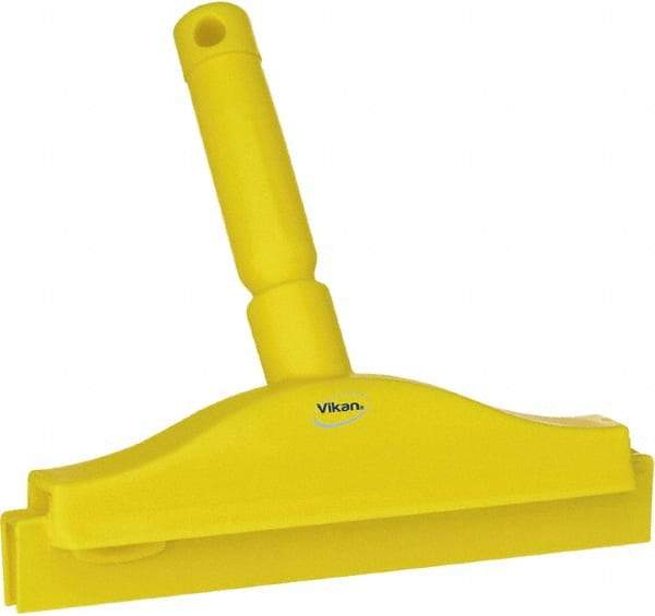 Vikan - 10" Rubber Blade Floor Squeegee - Double Edge, Yellow, Plastic Holder - Exact Industrial Supply