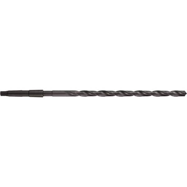 Taper Shank Drill Bit: 0.5512″ Dia, 1MT, 118 °, High Speed Steel Oxide Finish, 8.6614″ Flute Length, 12.7953″ OAL, Spiral Flute