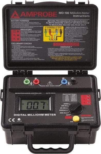 Amprobe - Digital LCD Display, 2,000 Megohm Electrical Insulation Resistance Tester & Megohmmeter - Powered by AA Battery - Exact Industrial Supply