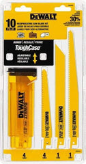 DeWALT - 10 Pieces, 6" to 9" Long x 0.04" Thickness, Bi-Metal Reciprocating Saw Blade Set - Straight Profile, 6 to 18 Teeth, Toothed Edge - Exact Industrial Supply