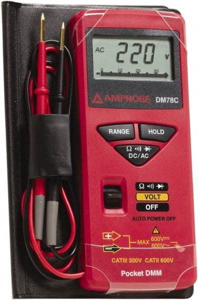 Amprobe - 3156830, CAT II, CAT 0, 600 VAC/VDC, Digital Average Responding Multimeter - 32 mOhm, Measures Voltage, Resistance - Exact Industrial Supply