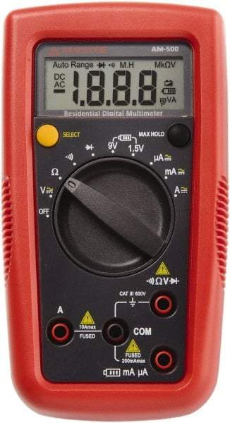 Amprobe - 4018624, CAT III, 600 VAC/VDC, Digital Auto Ranging Manual Ranging Multimeter - 20 mOhm, Measures Voltage, Current, Resistance - Exact Industrial Supply