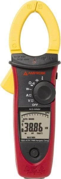 Amprobe - 3729989, CAT IV, CAT III, Digital True RMS Clamp Meter with 1.6535" Clamp On Jaws - 999.9 VAC/VDC, 999.9 AC/DC Amps, Measures Voltage, Capacitance, Current, Temperature - Exact Industrial Supply