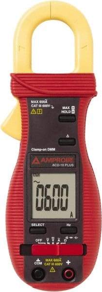 Amprobe - 3037808, CAT III, Digital Average Responding Clamp Meter with 1.0236" Clamp On Jaws - 400 VAC/VDC, 600 AC Amps, Measures Voltage, Continuity, Current, Frequency, Resistance - Exact Industrial Supply