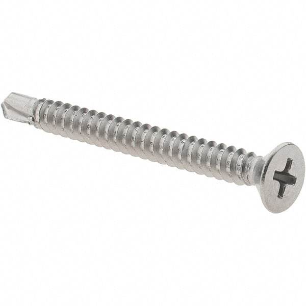 Value Collection - #10, Flat Head, Phillips Drive, 2" OAL, #3 Point, Self Drilling Screw - Grade 410 Stainless Steel - Exact Industrial Supply