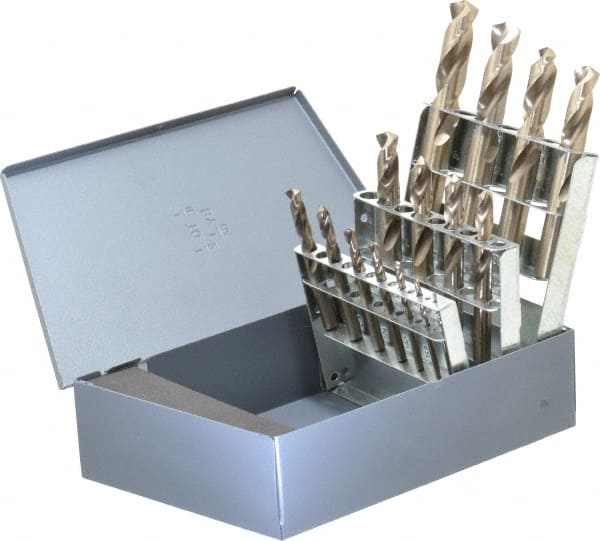 Chicago-Latrobe - 1/16 to 1/2", 135° Point, Gold Finish, Cobalt Screw Machine Length Drill Bit Set - Exact Industrial Supply