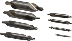 Chicago-Latrobe - 8 Piece, #1 to 8, 1/8 to 3/4" Body Diam, 3/64 to 5/16" Point Diam, Plain Edge, High Speed Steel Combo Drill & Countersink Set - 60° Incl Angle, 1/8 to 3-1/2" OAL, Double End, 217 Series Compatibility - Exact Industrial Supply