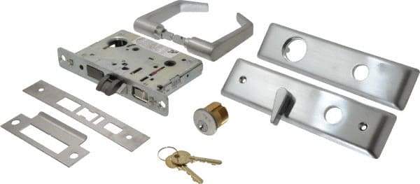 Yale - Extra Heavy Duty Entrance/Apartment Lever Lockset with Dead Bolt - 2-3/4" Back Set, Standard Mortise Cylinder, Satin Chrome Finish - Exact Industrial Supply