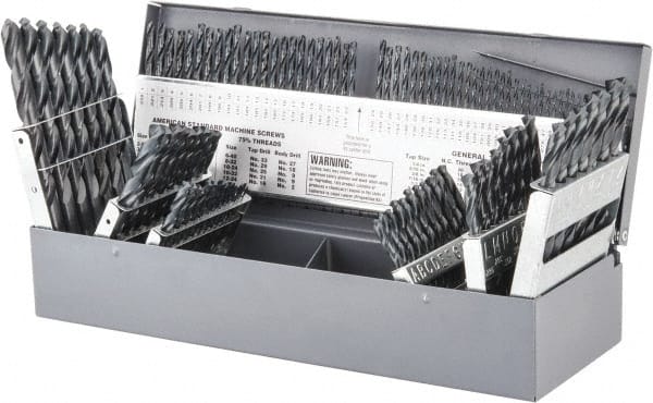 Drill Bit Set: Jobber Length Drill Bits, 115 Pc, 0.04″ to 0.5″ Drill Bit Size, 135 °, High Speed Steel Oxide, Split-Point, Straight Shank, Series 150ASP