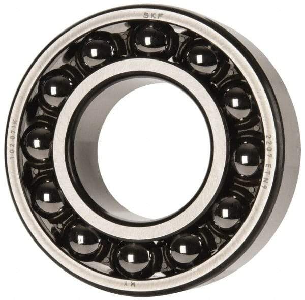 SKF - 35mm Bore Diam, 72mm OD, Open Self Aligning Radial Ball Bearing - 23mm Wide, 2 Rows, Round Bore, 1,980 Lb Static Capacity, 6,900 Lb Dynamic Capacity - Exact Industrial Supply