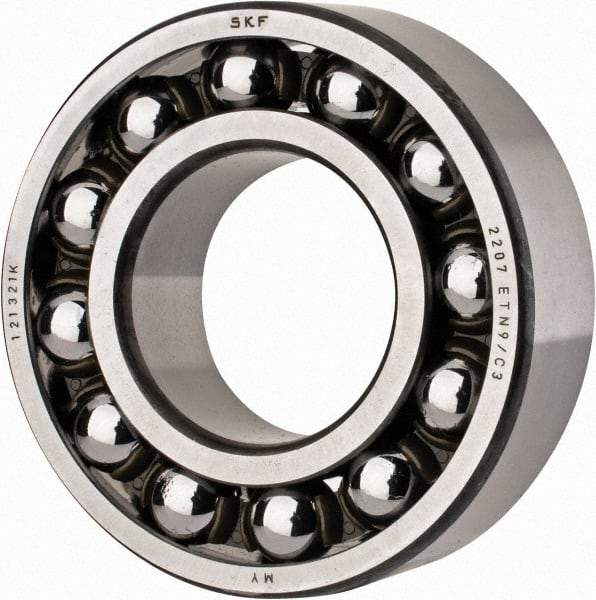 SKF - 35mm Bore Diam, 72mm OD, Open Self Aligning Radial Ball Bearing - 23mm Wide, 2 Rows, Round Bore, 1,980 Lb Static Capacity, 6,900 Lb Dynamic Capacity - Exact Industrial Supply