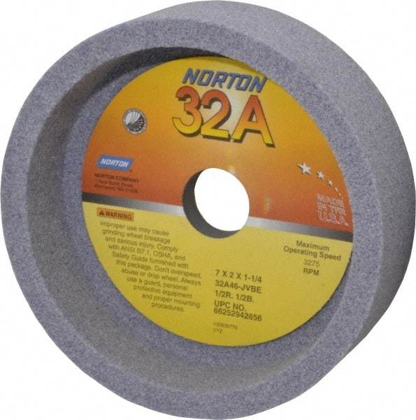 Norton - 7" Diam, 1-1/4" Hole Size, 2" Overall Thickness, 46 Grit, Type 6 Tool & Cutter Grinding Wheel - Coarse Grade, Aluminum Oxide, J Hardness, Vitrified Bond, 3,275 RPM - Exact Industrial Supply