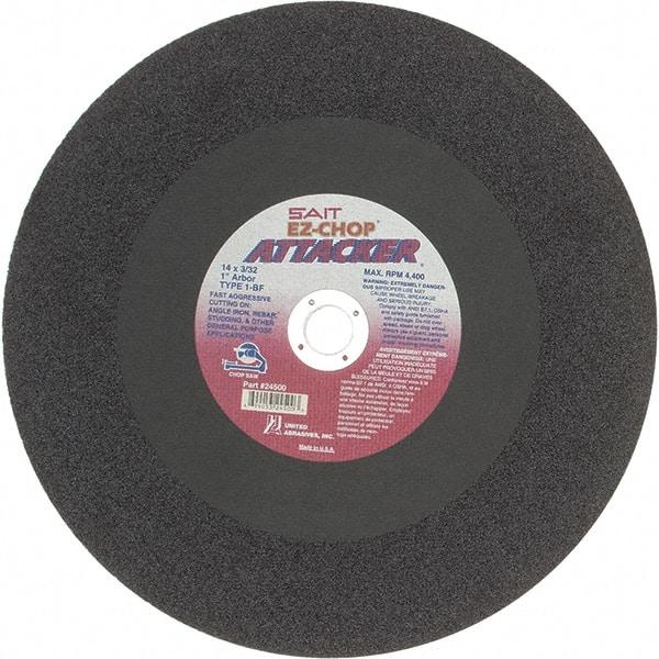 Sait - 14" Aluminum Oxide Cutoff Wheel - 3/32" Thick, 1" Arbor, 4,400 Max RPM, Use with Chop Saws - Exact Industrial Supply