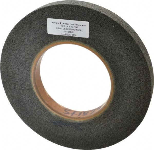 Brite Star - 10" Diam, 1" Face Width, 5" Center Hole, Fine Grade, Silicon Carbide Deburring Wheel - Convolute, Hard Density 8 Grade, 3,600 RPM - Exact Industrial Supply