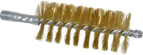 Schaefer Brush - 4-1/2" Brush Length, 2" Diam, Double Stem, Single Spiral Tube Brush - 8" Long, Brass, 1/4" NPSM Male Connection - Exact Industrial Supply