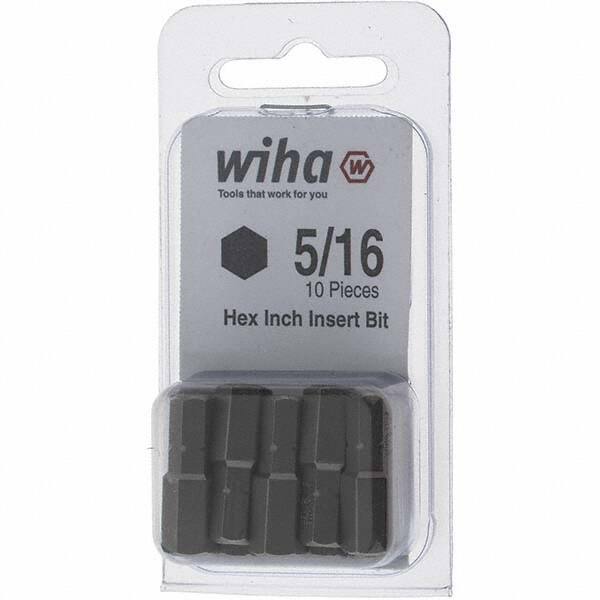 Wiha - 0.312" Hex Screwdriver Bit - 1/4" Drive, 1" OAL - Exact Industrial Supply