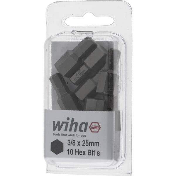 Wiha - 3/8" Hex Screwdriver Bit - 1/4" Drive, 1" OAL - Exact Industrial Supply