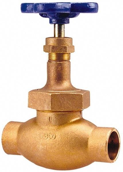 NIBCO - 1-1/2" Pipe, Soldered Ends, Bronze Integral Globe Valve - PTFE Disc, Union Bonnet, 300 psi WOG, 150 psi WSP, Class 150 - Exact Industrial Supply