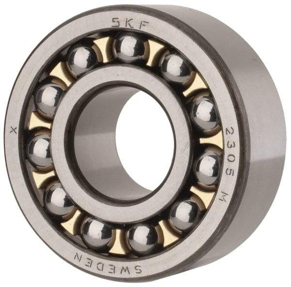 SKF - 25mm Bore Diam, 62mm OD, Open Self Aligning Radial Ball Bearing - 24mm Wide, 2 Rows, Round Bore, 1,470 Lb Static Capacity, 5,440 Lb Dynamic Capacity - Exact Industrial Supply