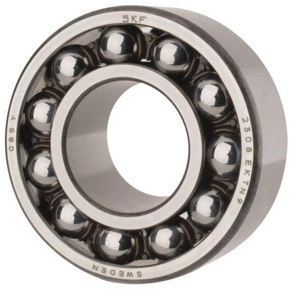 SKF - 40mm Bore Diam, 90mm OD, Open Self Aligning Radial Ball Bearing - 33mm Wide, 2 Rows, Round Bore, 3,600 Lb Static Capacity, 12,100 Lb Dynamic Capacity - Exact Industrial Supply