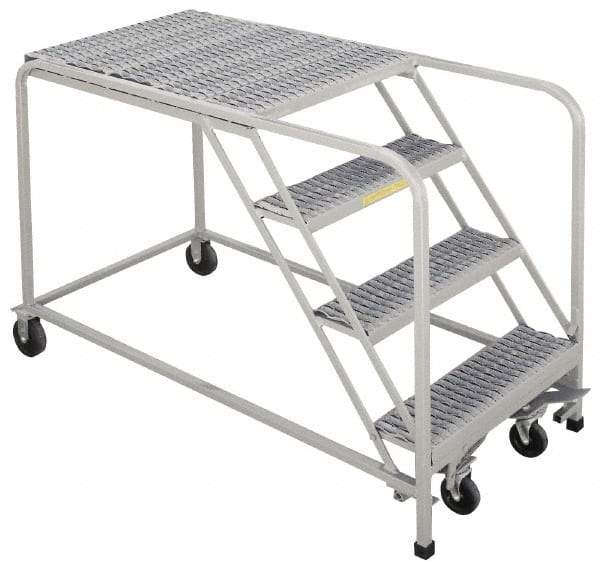 PW Platforms - 30" 4 Step Platform - Rolling Work Platform, 500 Lb Capacity, 40" Platform Height, 26" Base Width x 53" Base Depth, Perforated Tread - Exact Industrial Supply