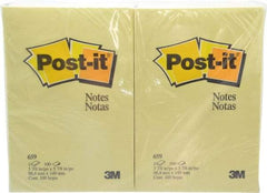 3M - 100 Sheet, 4 x 6", Note Pad/Writing Pad/Notebook - Yellow - Exact Industrial Supply