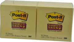 3M - 90 Sheet, 3 x 3", Note Pad/Writing Pad/Notebook - Yellow - Exact Industrial Supply