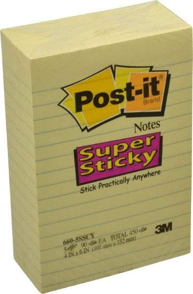 3M - 90 Sheet, 4 x 6", Note Pad/Writing Pad/Notebook - Yellow - Exact Industrial Supply