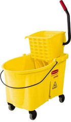 Rubbermaid - 44 Qt Plastic Bucket & Wringer - 26.3333" Long x 38-1/8" High x 18-1/8" Wide, Yellow - Exact Industrial Supply