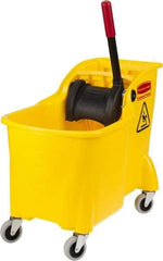 Rubbermaid - 31 Qt Plastic Bucket & Wringer - 22-5/8" Long x 32-1/4" High x 13-1/4" Wide, Yellow - Exact Industrial Supply