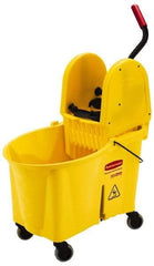 Rubbermaid - 44 Qt Plastic Bucket & Wringer - 26-3/4" Long x 38-3/4" High x 18-1/8" Wide, Yellow - Exact Industrial Supply