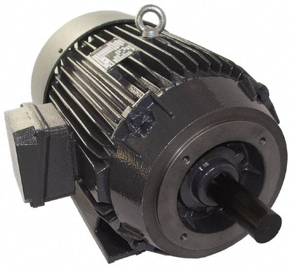 US Motors - 15 hp, TEFC Enclosure, No Thermal Protection, 3,540 RPM, 208-230/460 Volt, 60 Hz, Three Phase Energy Efficient Motor - Size 254 Frame, Rigid Mount, 1 Speed, Ball Bearings, 38.8-36.4/18.2 Full Load Amps, F Class Insulation, CCW Lead End - Exact Industrial Supply