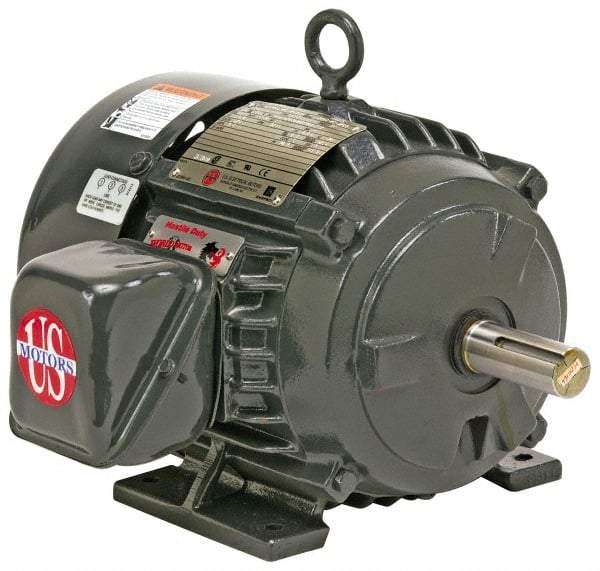 US Motors - 200 hp, TEFC Enclosure, No Thermal Protection, 1,785 RPM, 460 Volt, 60 Hz, Three Phase Premium Efficient Motor - Size 447 Frame, Rigid Mount, 1 Speed, Ball Bearings, 226 Full Load Amps, F Class Insulation, Reversible - Exact Industrial Supply