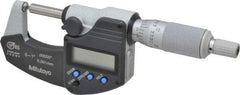 Mitutoyo - 25.4mm Max Measurement, Spherical Face Micrometer - Accuracy Up to 0.0001 Inch, Data Output, 0.0001 Inch Resolution, Electronic Operation, Ratchet Stop Thimble, IP65 Water Resistance Rating, SR44 Battery - Exact Industrial Supply