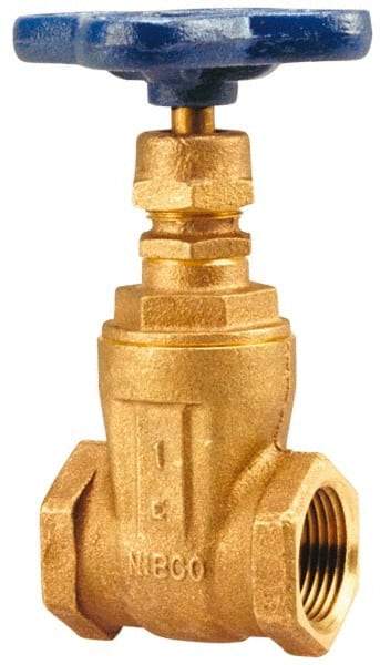 NIBCO - 3/8" Pipe, Class 125, Threaded Bronze Solid Wedge Stem Gate Valve with Bronze Handwheel - 200 WOG, 125 WSP, Screw-In Bonnet - Exact Industrial Supply