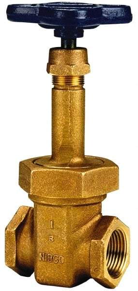 NIBCO - Class 125, Threaded Bronze Solid Wedge Rising Stem Gate Valve - 200 WOG, 125 WSP, Union Bonnet - Exact Industrial Supply