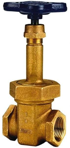 NIBCO - 2-1/2" Pipe, Class 125, Threaded Bronze Solid Wedge Rising Stem Gate Valve - 200 WOG, 125 WSP, Union Bonnet - Exact Industrial Supply