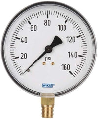 Wika - 4" Dial, 1/4 Thread, 0-160 Scale Range, Pressure Gauge - Lower Connection Mount, Accurate to 3-2-3% of Scale - Exact Industrial Supply