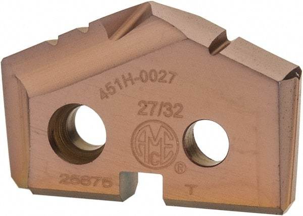 Allied Machine and Engineering - 27/32" Diam x 5/32" Thick, Seat Code 1, 132° Included Angle Spade Drill Insert - AM200 Coated, Cobalt, Series GEN2 T-A - Exact Industrial Supply