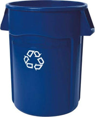 Rubbermaid - 44 Gal Blue Round Recycling Container - Polyethylene, Recycle Symbol Graphic - Exact Industrial Supply