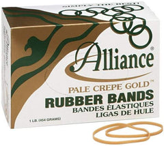 Alliance - 4 Inch Circumference, 1/8 Inch Wide, Pale Crepe Gold Rubber Band Strapping - 970 Pieces - Exact Industrial Supply