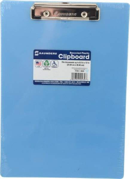 Saunders - 12-1/2 Inch Long x 9 Inch Wide x 1/2 Inch High, Clip Board - Ice Blue - Exact Industrial Supply