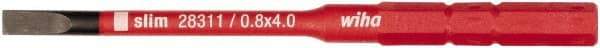 Wiha - 4mm Blade, 15/64" Drive Slotted Screwdriver Bit - 2-61/64" OAL - Exact Industrial Supply