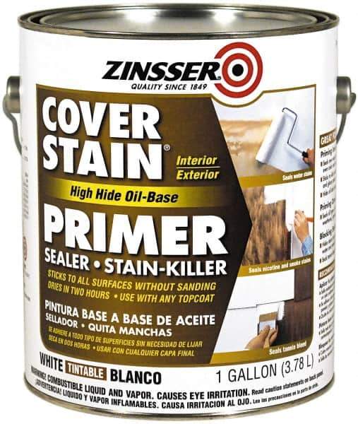 Zinsser - 1 Gal Flat White Primer - 300 to 400 Sq Ft Coverage, 347 gL Content, Quick Drying - Exact Industrial Supply