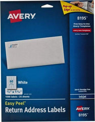 AVERY - 0.6" Wide x 1-3/4" Long, White Paper Return Address Label - For Inkjet Printers - Exact Industrial Supply